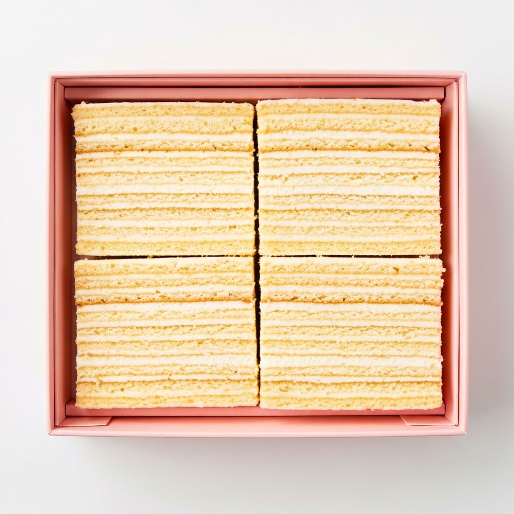 Vanilla cake slices in a gift box