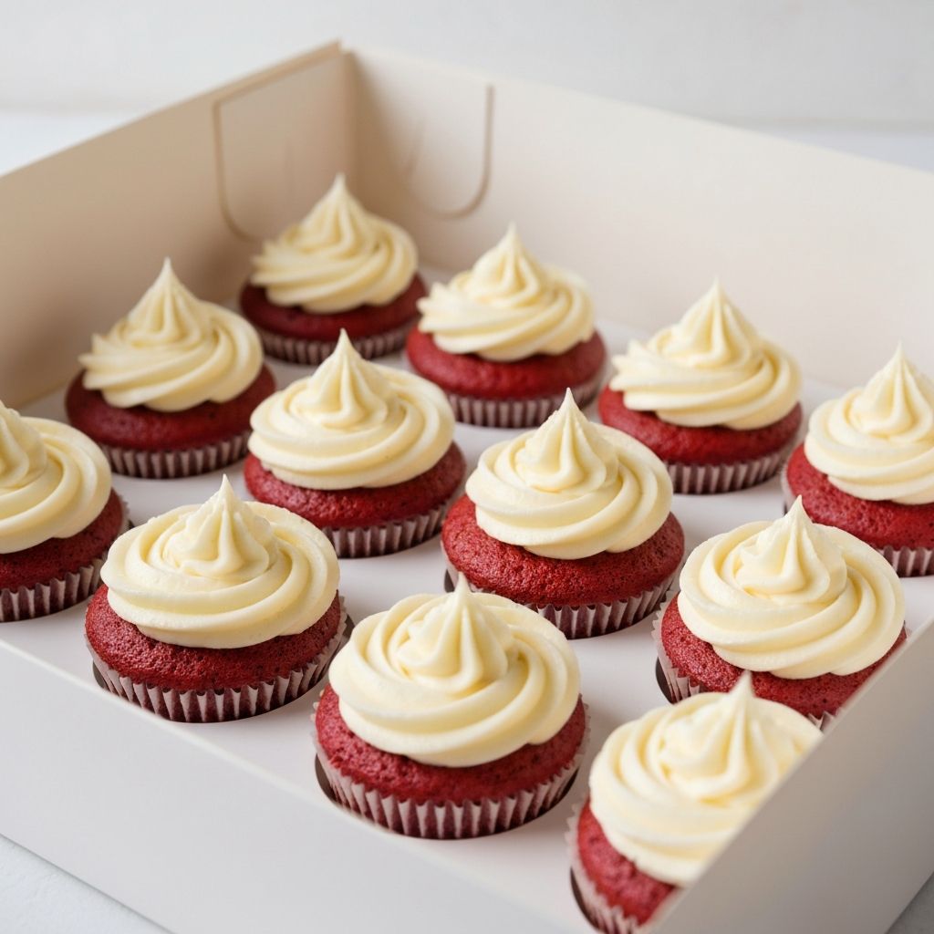 Red velvet cupcakes with cream cheese topping